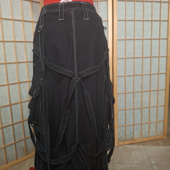 Rare ILLIG Rave Goth Y2K Black Women's Cargo Skirt with Decorative Bands - Picture 5 of 6